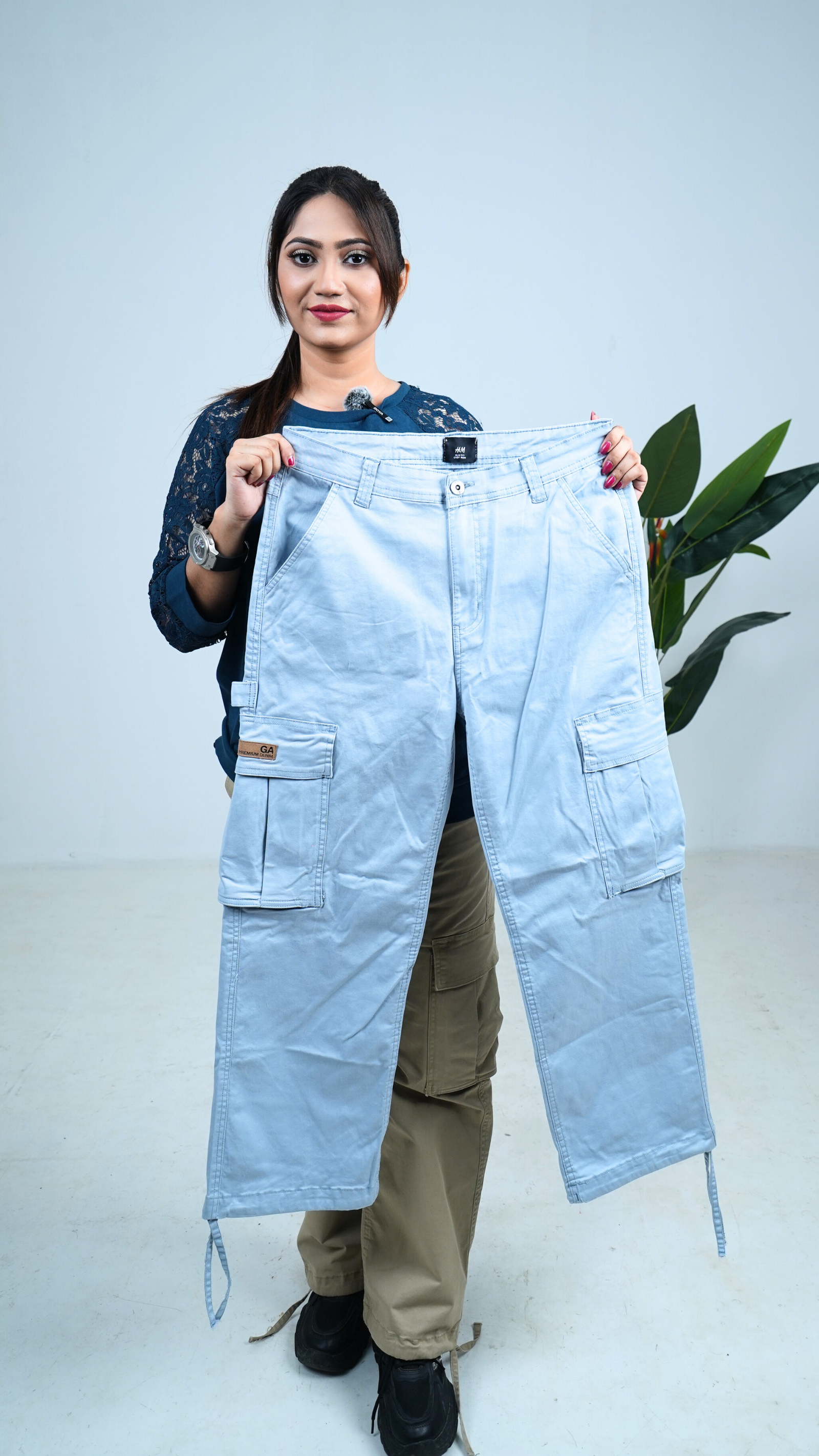 Ladies Baggy Cargo Pants-(Sky Blue). Code-3001